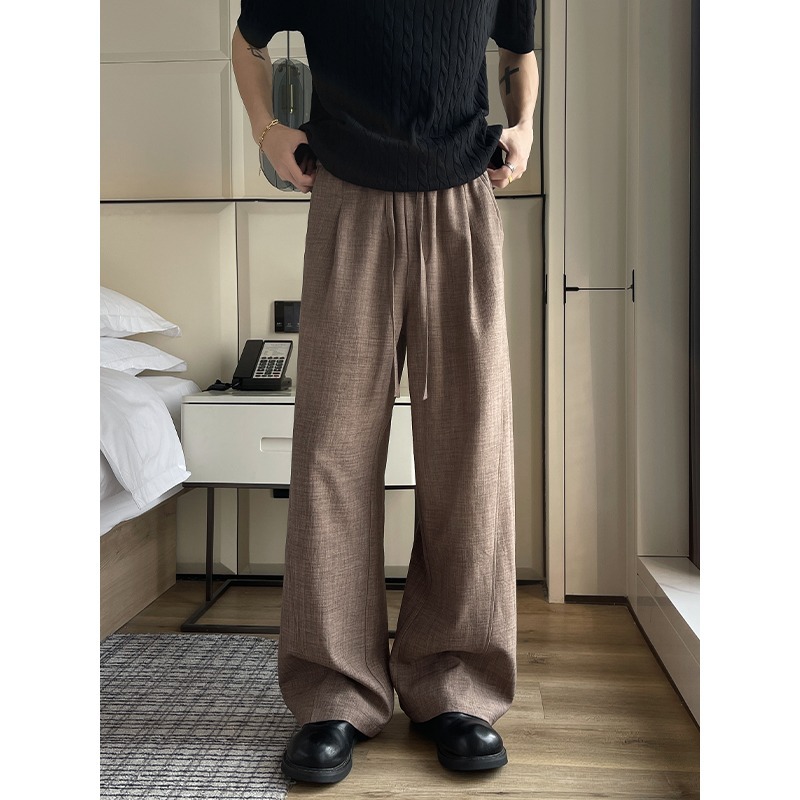 2026新款男士夏季轻薄款宽松直筒阔腿休闲裤子男老钱风仿麻弯刀裤