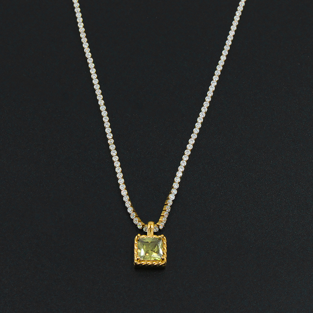 French Style Geometric Stainless Steel Gold Plated Zircon Necklace 1 Piece
