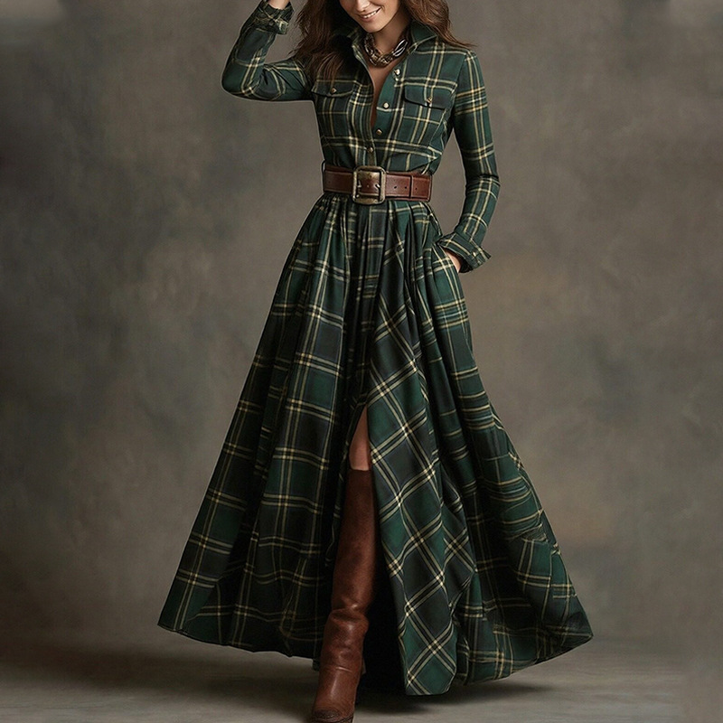 Nuovo abito da donna primavera 2026, modello vintage a quadri, stile francese, con taglio irregolare e vestibilità snellente._voghion.com