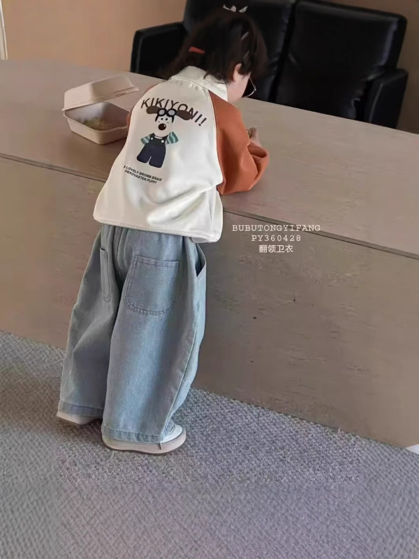 儿童秋季卫衣新款洋气插肩翻领polo可爱印花卫衣男女宝宝卡通拼接|undefined