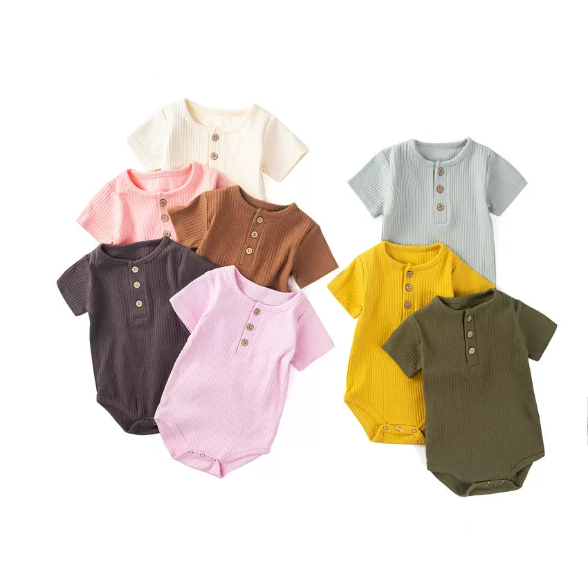 新生儿婴幼儿男女童宝宝春夏秋坑条罗文短袖包屁哈衣爬爬服连体衣