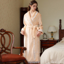 睡袍新款长袖长款冬季加绒加厚保暖甜美少女宽松法兰绒跨境浴袍