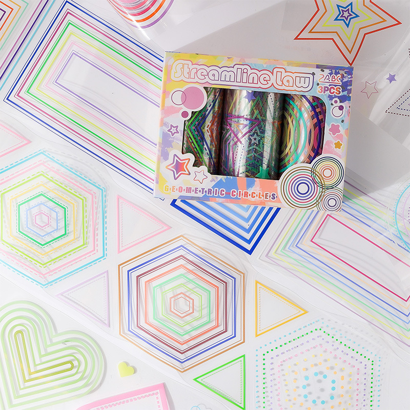 Geometría círculo transparente impermeable pet cinta adhesiva cubierta caja diy diario pegatinas gráficas a color transfronterizas pegatinas