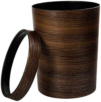 Round Bamboo Garbage Basket Natural Finish Bathroom Kitchen Office Durable Fashion Storage