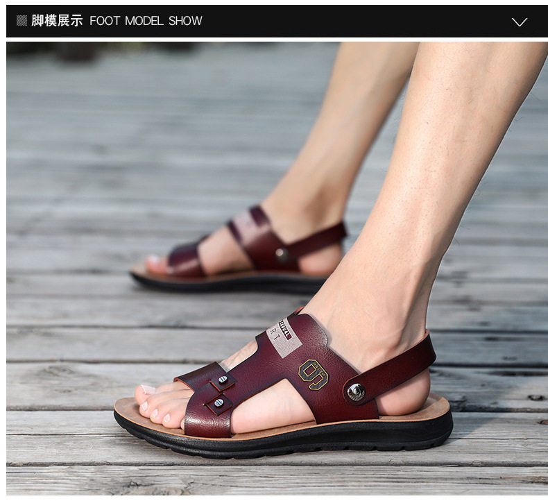 Dép sandal nam hở ngón kiểu mới, quai khóa, đi biển và đi chơi hằng ngày — Màu xanh lam, Màu xám, Đen toàn bộ, Đỏ rượu chi tiết 15