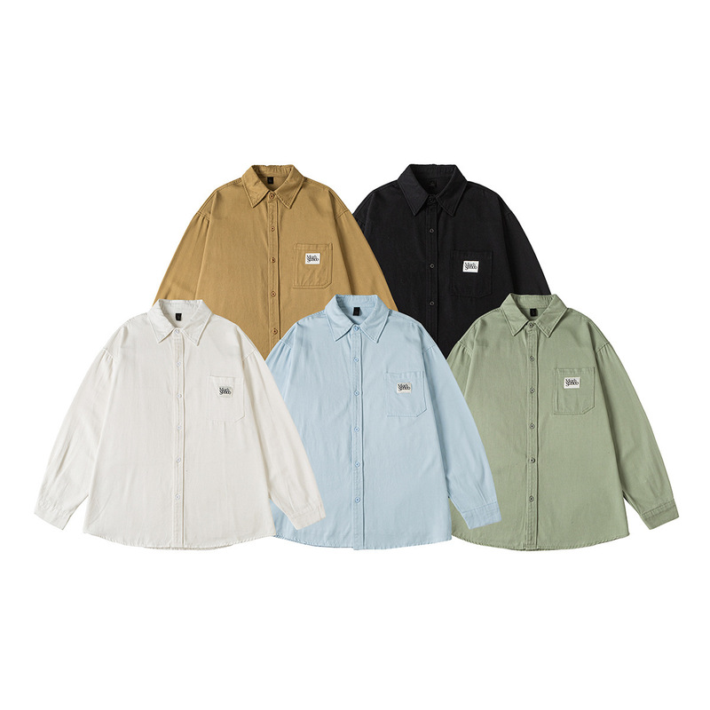 Men's Japanese-Style Trendy Brand 2025 Autumn New Solid Color Pocket Basic Long-Sleeve Shirt Men's Casual Shirt