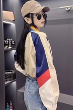 宽松休闲棒球服外套女2025春秋季新款彩虹领撞色拼接时尚夹克潮