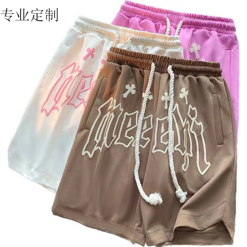 定制潮牌宽松嘻哈韩版服装时尚3D发泡字母图案印花高腰运动短裤