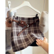 复古加厚毛呢格子半身裙女冬季新款学院风小个子高腰显瘦包臀短裙