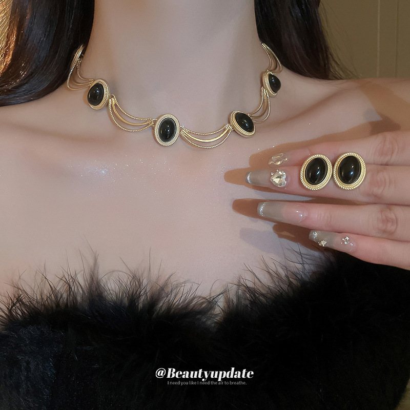 Pendientes geométricos ovalados retro de la aguja de plata del collar del traje de los pendientes del estilo retro francés de la Corte