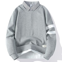 跨境假两件卫衣男士春秋2024潮牌衬衫衣服圆领新款秋冬打底长袖外