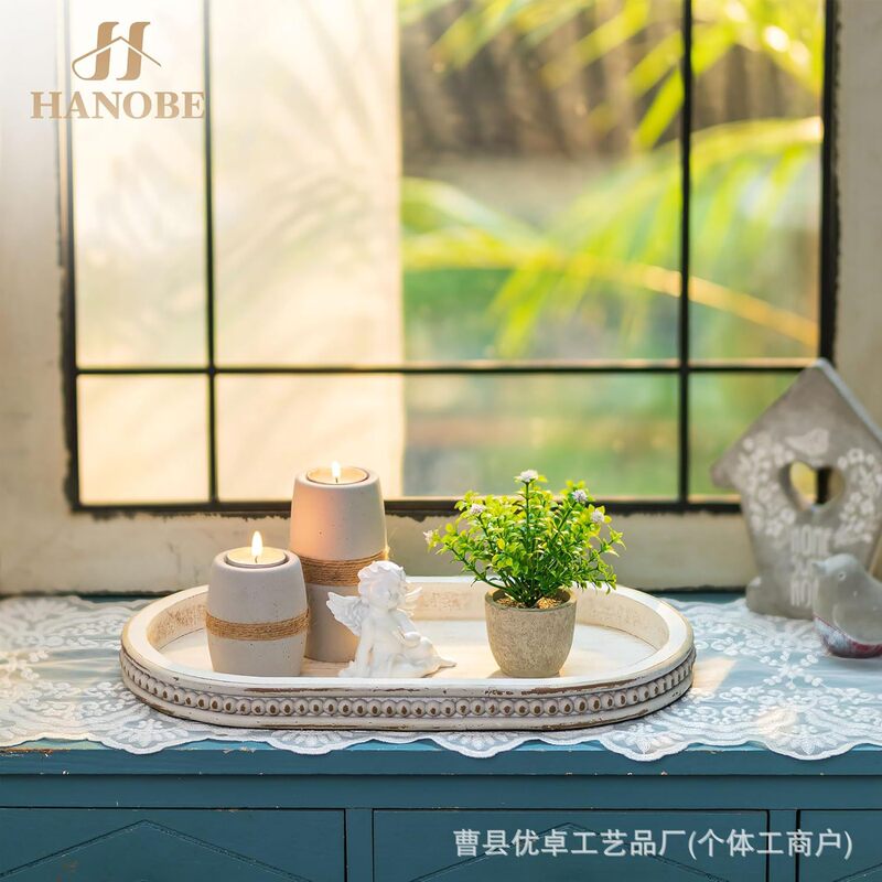 In-Stock Wooden Bead Tray American Country-Style Aromatherapy Tray Cafe Tabletop Display Tray Oval Beaded Storage Tray