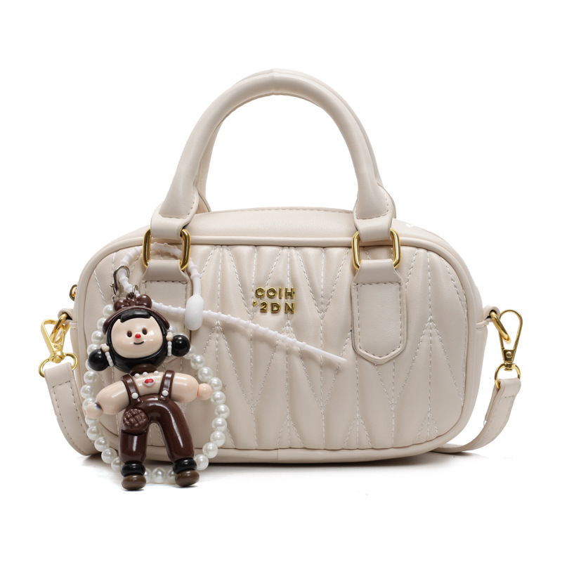 Bolso de bolos portátil de moda de hilo de bordar para mujer 2025 nuevo bolso de hombro plisado de todo fósforo de moda bolso cuadrado pequeño de sentido avanzado