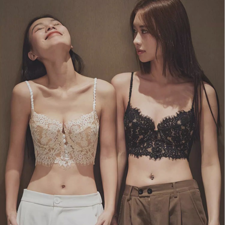 New French Retro Lace Extended Vests for Women to Downsize Bust, Sexy Bra Set with Underwire Bra