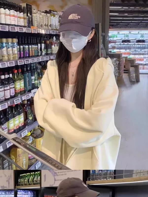 Ins超火連帽衛衣女春秋oversize薄いコート韓国版ファッションゆるい怠惰なカーディガン上着|undefined