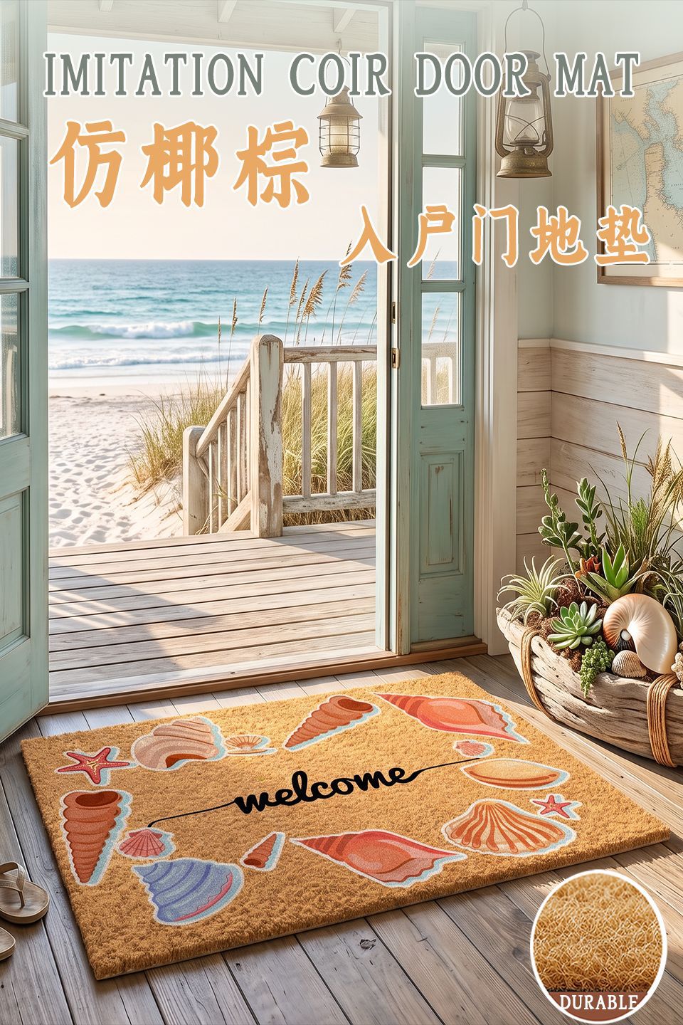 New cross-border imitation coconut palm floor mat, cuttable, dirt-resistant, wear-resistant, non-slip, American-style, water-absorbent, dirt-trapping entrance door mat
