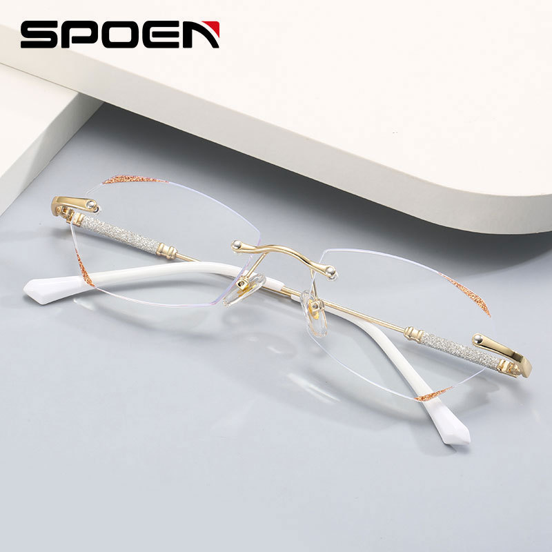 Tiktok mismo estilo Starlight flash delgado sin marco de ladrillo cut-edge gafas de presbicia anti-Luz Azul HD gafas de presbicia femenina al por mayor