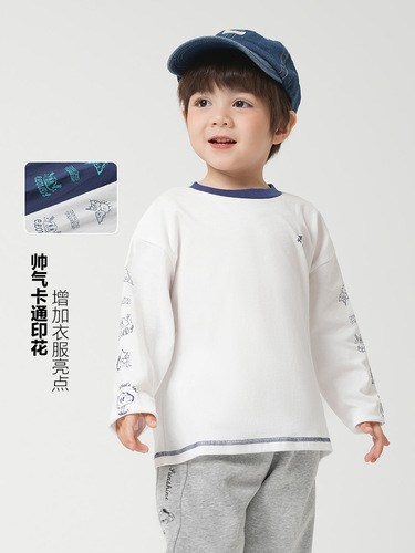 Boys' pure cotton anti-bacterial long-sleeve T-shirt autumn and spring set children's clothing baby little boy base shirt autumn