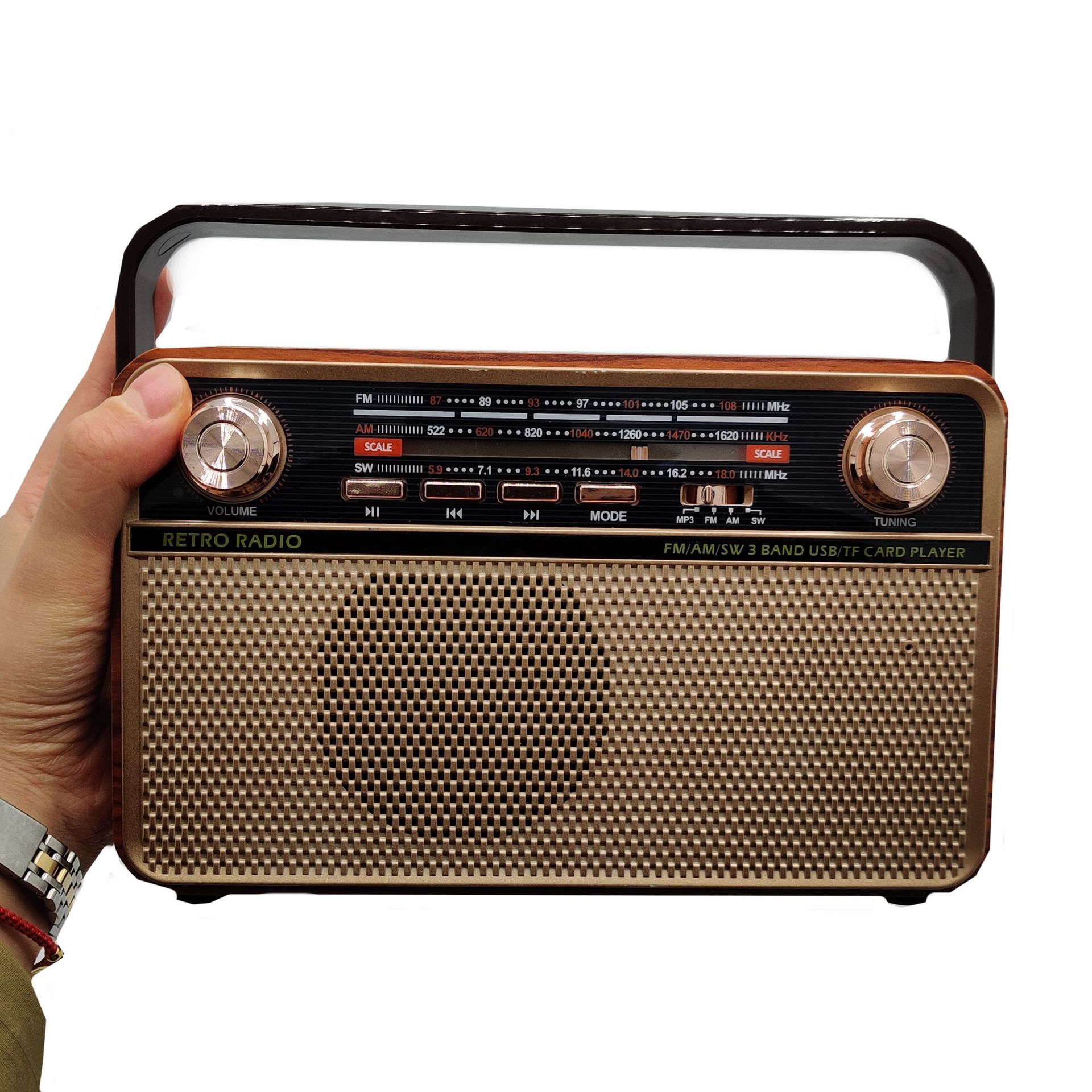 Fabricante DE LA NUEVA retro de madera portátil multi-banda de la tarjeta de alta calidad de madera inalámbrica Bluetooth Audio FM Radio