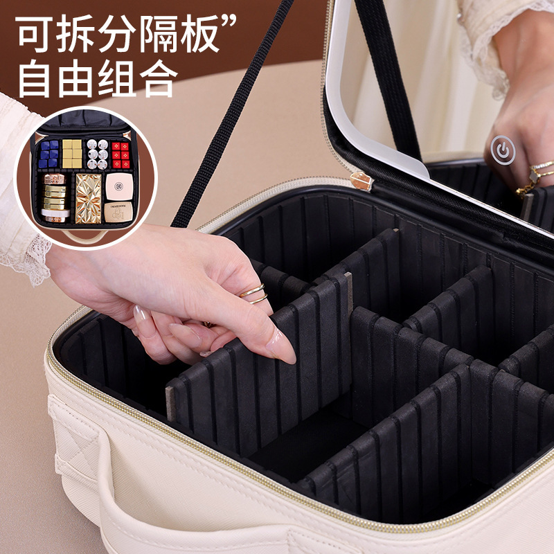 亚马逊LED灯带镜子化妆包大容量多功能化妆刷化妆品收纳包化妆箱|undefined