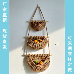 国境を越えた果物吊りポケット手織り綿ひも麻縄キッチン野菜収納バスケット壁掛け式ボヘミアンスタイル