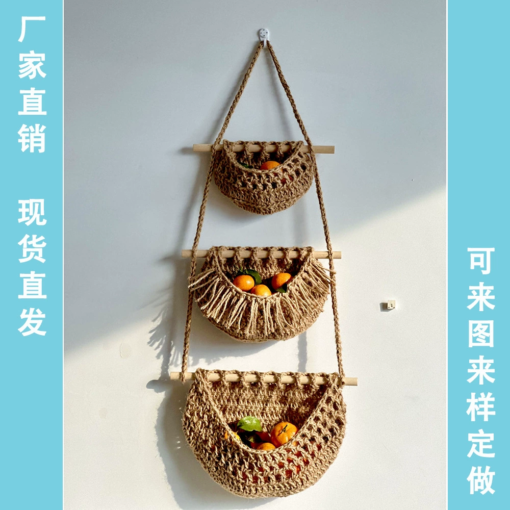 Трансграничная сумка для подвешивания фруктов Хлопковая веревка ручной работы Пеньковая веревка Кухонная корзина для хранения овощей Настенный богемный стиль