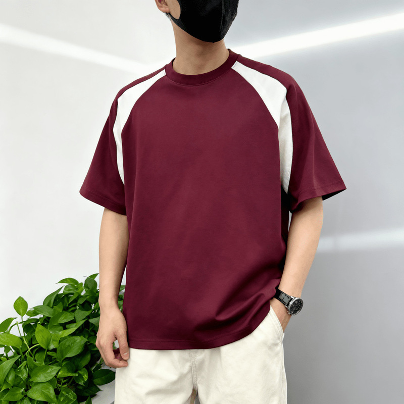 Men's T-Shirt Summer Roman Silk Splicing Men's Casual T-Shirt Loose Men's Short-Sleeved Jacket Top for Men