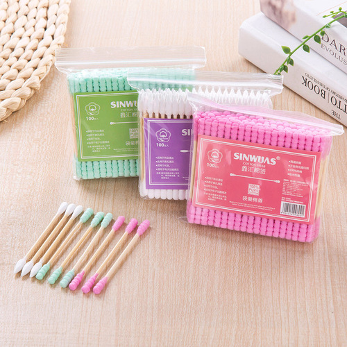 Double-headed colorful makeup cotton swabs, household disposable cotton swabs, pointed spiral head makeup remover paper swabs, cotton swabs