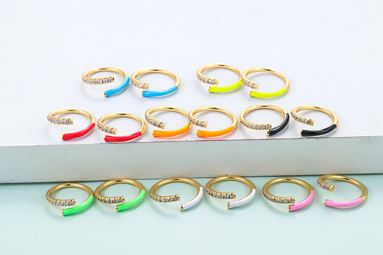 Zircon Inlay Material Wholesale Jewelry Multicolor Rainbow Oil Drop Zircon Copper Ring Nihaojewelry