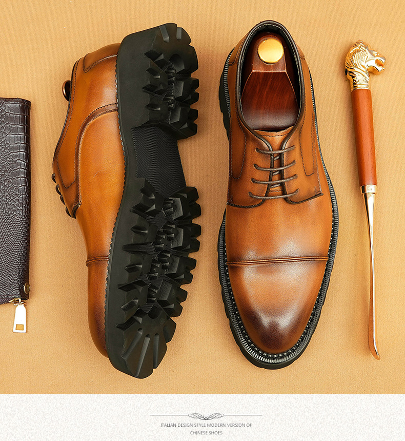 Formal business casual leather men's three-point leather shoes with thick soles_vogvips.com