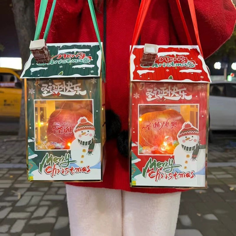Navidad Cottage plegable caja de Apple mano llevar bolsa de regalo Nochebuena niños Portátil Bolsa de dulces caja de embalaje de regalo