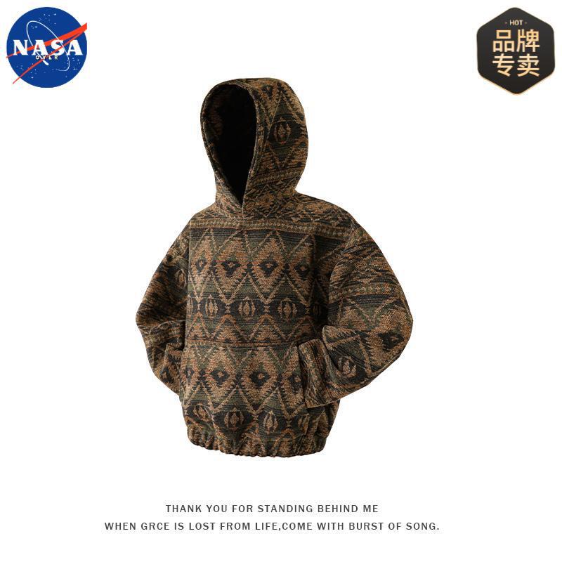 NASA品牌高级感轻奢大口袋毛呢连帽卫衣男士潮牌宽松设计感外套潮|undefined