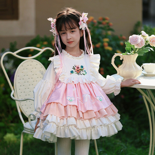 Branch Bud Children's Clothing 2024 Spring New Girls' Clothing Children Lolita Lolita Princess Dress Embroidered Puff Dress