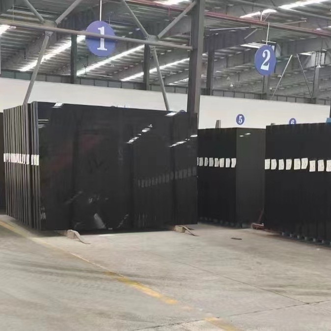 黑玻桌面钢化玻璃黑色半透明丝印边面板出口原片批发3mm4mm5mm6mm