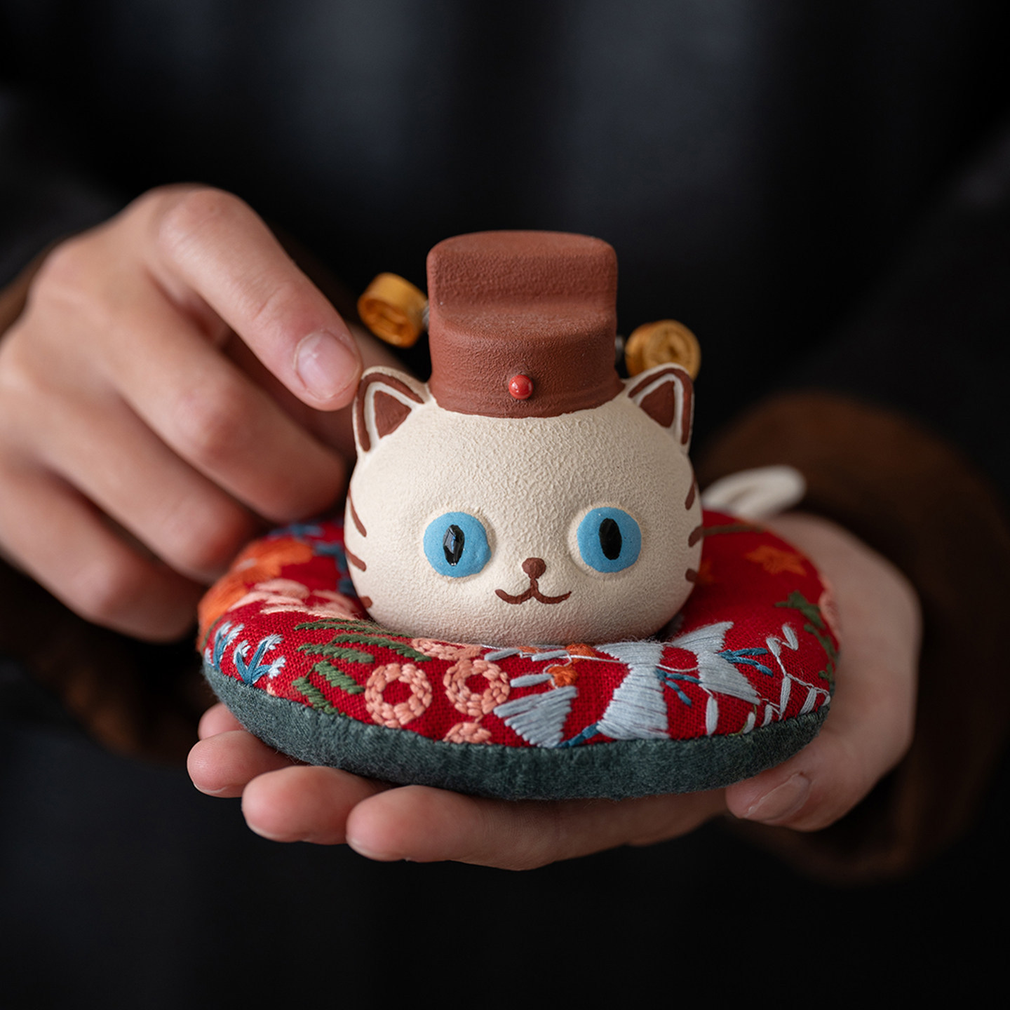 宜兴原矿紫砂招财小猫咪头可爱卡通茶宠摆件创意家居装饰品小茶玩