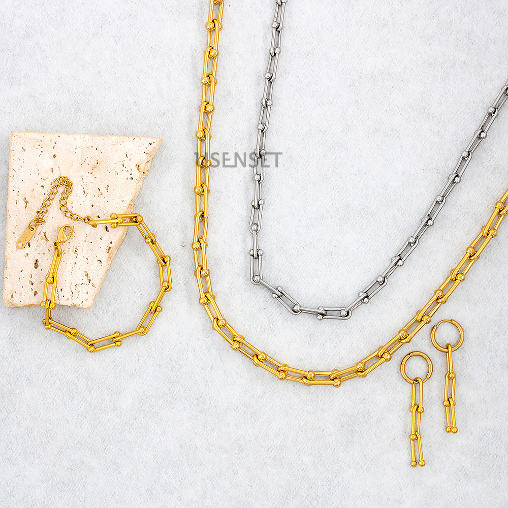 INS Style Solid Color Stainless Steel Plating Chain Bracelets Earrings Necklace