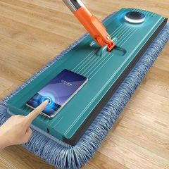 Floor cleaning brush with one swipe, no hand washing lazy person mop bucket for indoor large floor sweeper, dry and wet two-in-one use