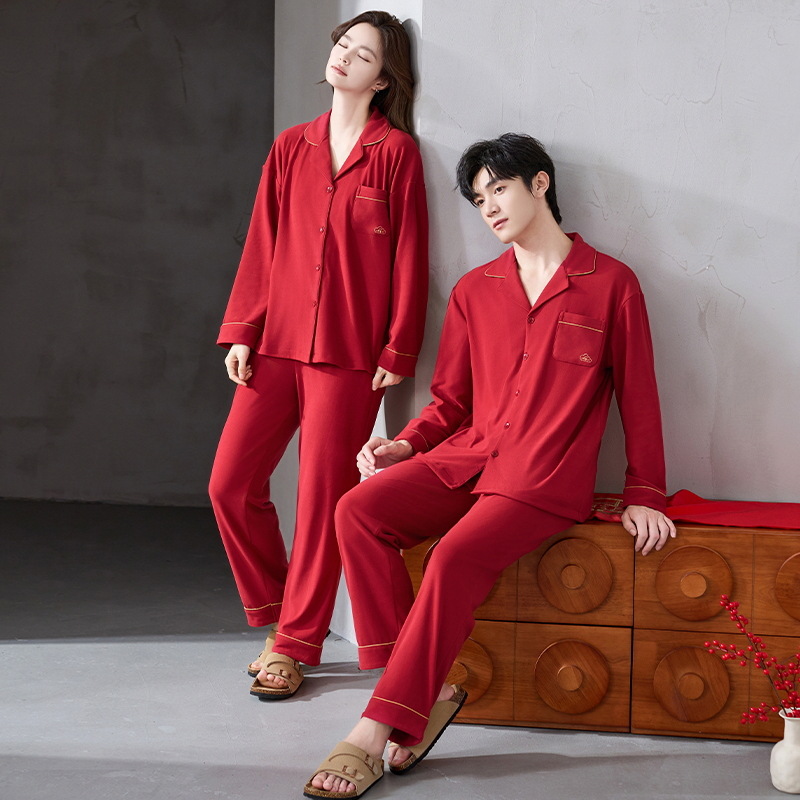 Pijamas de boda, nuevo matrimonio, vestido de terciopelo rojo, mujeres, otoño y invierno, hombre, nobles, parejas, pijamas, otoño y invierno