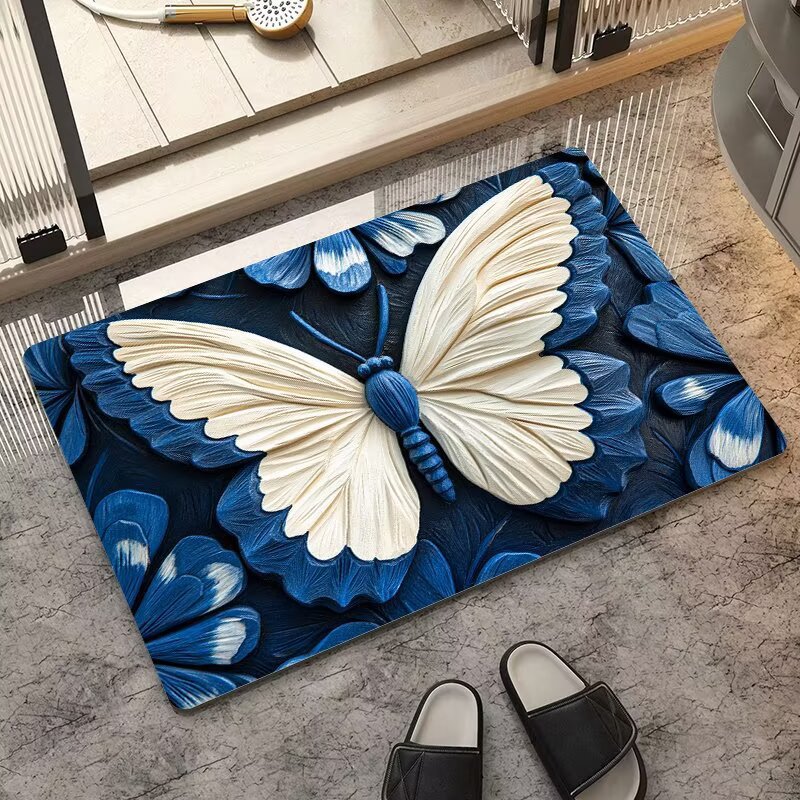 Cross-Border 3D Stereo Butterfly Soft Diatom Mud Floor Mat Bathroom Non-Slip Water-Absorbent Quick-Drying Bathroom Toilet Door Mat