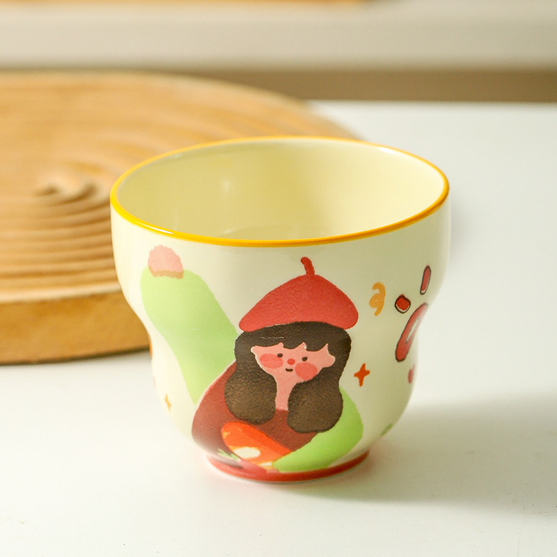 4人家族の家庭用セラミックカップ、かわいい子供用朝食カップ、食器、漫画の高価値コーヒーカップ、マグカップ|undefined