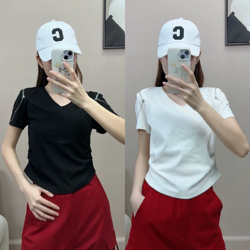 2024 летний новый V-образный вырез с короткими рукавами