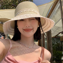 蝴蝶结飘带草帽女夏季大帽檐遮阳防晒沙滩帽海边度假太阳帽子ins