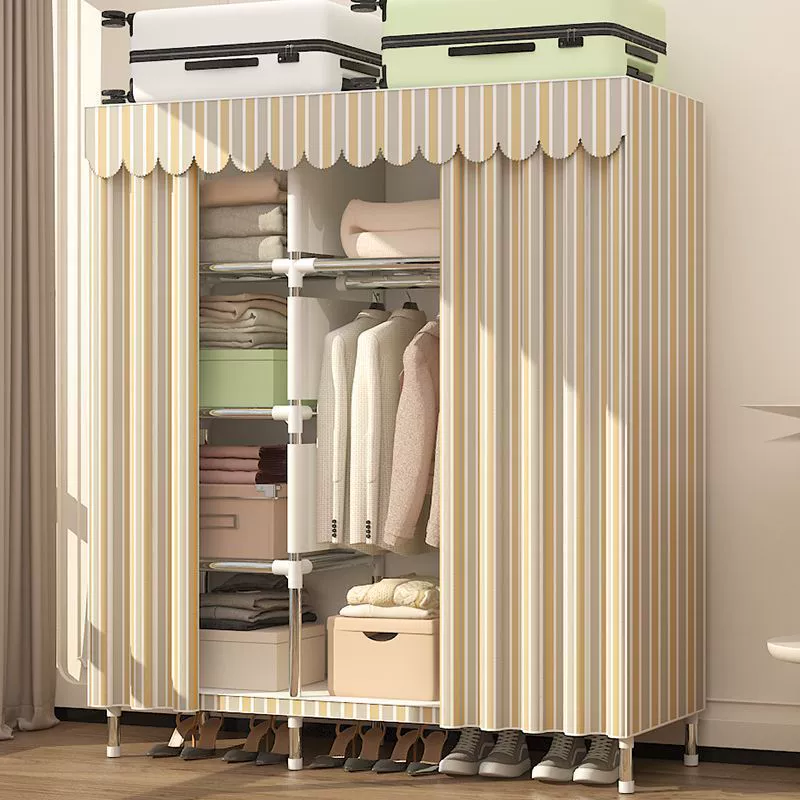 Простой тканевый шкаф с утолщенными армированными стальными трубами, большой двухполочный шкаф для хранения вещей, оптом от производителя.