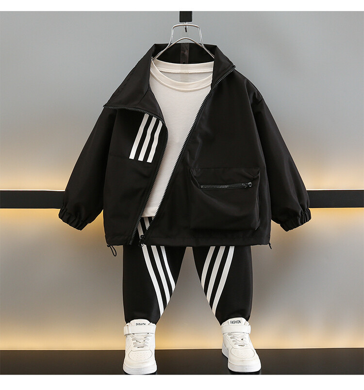 Boys diagonal zipper strip set, spring autumn clothing, children's handsome and trendy fashion, popular online_voghion.com