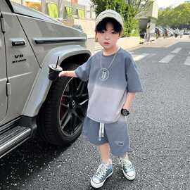 男童2025夏装帅洋气时髦渐变色中大童两件套