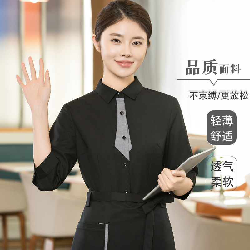 Western Restaurant Waiter Work Clothes Shirt Summer Short-sleeved Hotel Hotpot Restaurant Staff Clothes Seven-sleeve Western Restaurant Waiter Work Clothes Shirt Summer Short-sleeved Hotel Hotpot Restaurant Staff Clothes Seven-sleeve