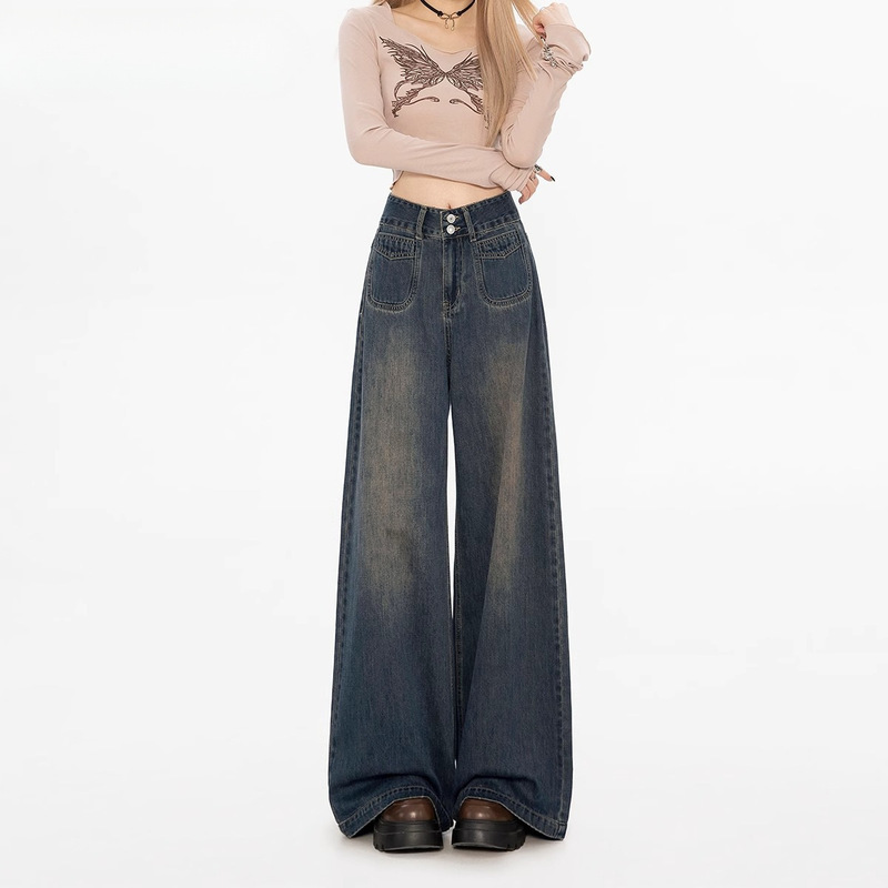 Wide-Leg Jeans for Women 2026 Autumn and Winter New Style Petite Loose Lazy Floor-Length High-Waisted Straight Pants Spring and Autumn Style Wide-Leg Jeans for Women 2026 Autumn and Winter New Style Petite Loose Lazy Floor-Length High-Waisted Straight Pants Spring and Autumn Style