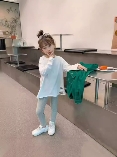 Children's Plain Color T-Shirt 2025 Spring Stylish Top Girl Child Ins Trendy Hole Base Shirt Versatile Fashion
