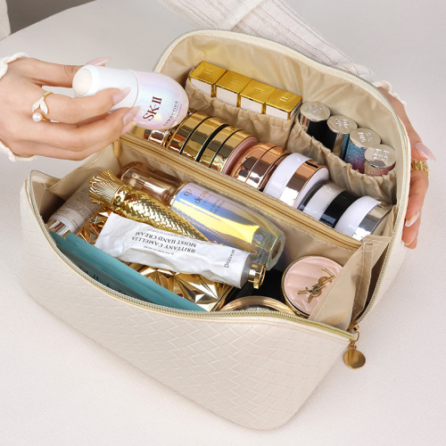 Xiaoxiangfeng woven cosmetic bag, large capacity and high appearance, portable ins style travel cosmetics toiletry storage bag