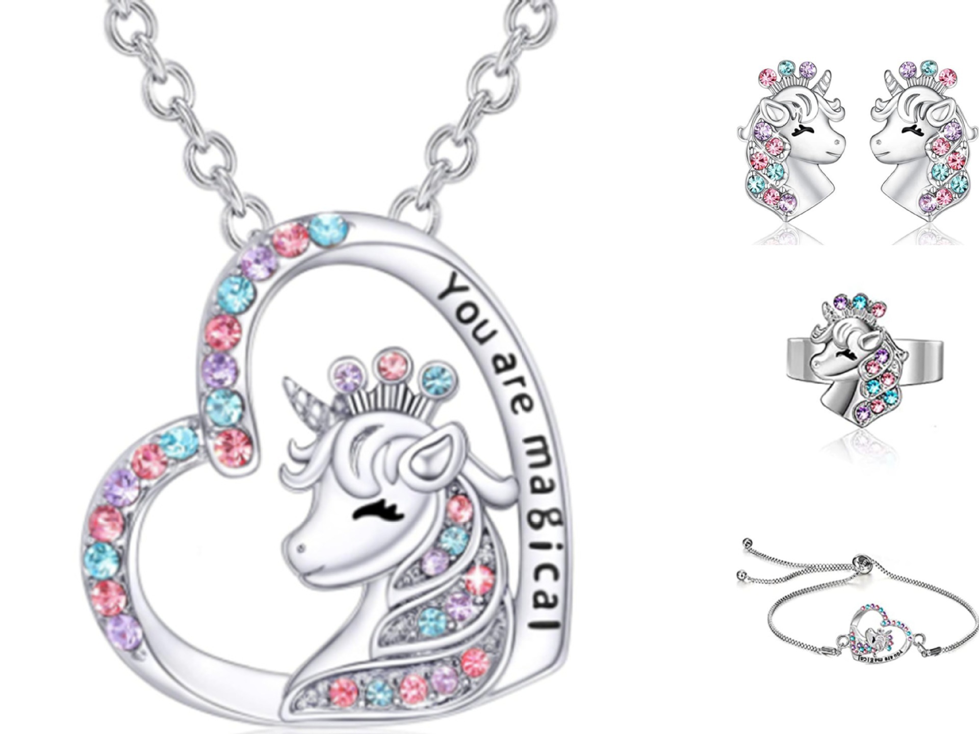 Moda Forma De Corazón Unicornio Aleación Embutido Diamantes De Imitación Mujeres Pulsera Aretes Collar display picture 7